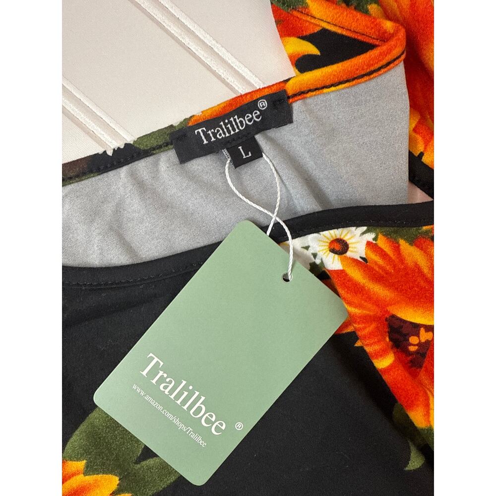 NWT Amazon Midi Dresses - Black Floral & Crochet Yoka Shot Sleeves Bundle Sz L - Picture 5 of 9